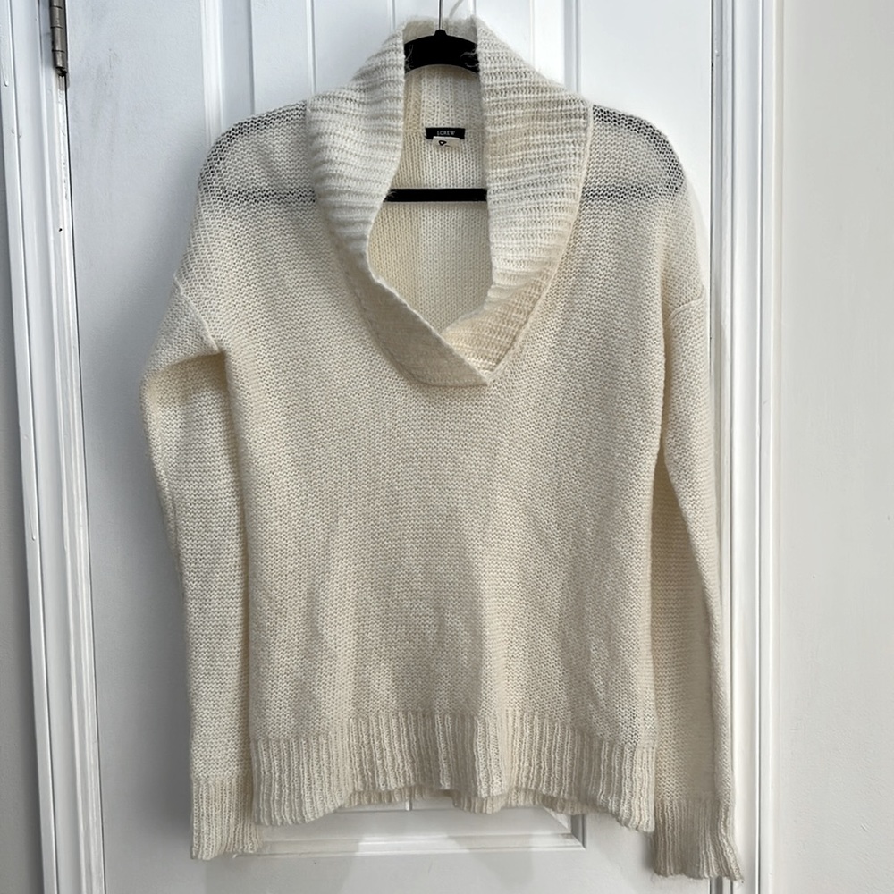 J. Crew Ivory long sleeve mohair wool statement v neck sweater. NWOT.